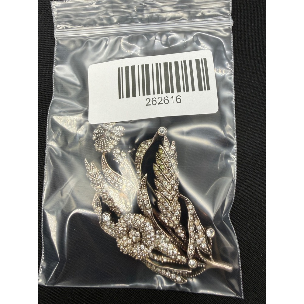 Vintage Floral Wheat Spray Brooch Silver Tone Rhinestone Pave Botanical Pin - Picture 5 of 5